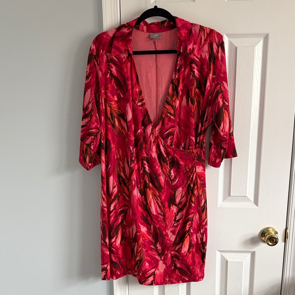 J. Jill Wearever Collection Faux Wrap Elbow Sleeve Collared Dress Stretch Size L